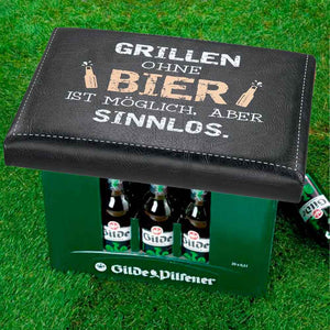 Geschenkidee Bierkastensitz mit Spruch: Grillen ohne Bier ist möglich aber sinnlos.