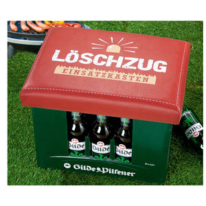 Dieser Bierkastensitz mit der Aufschrift Löschzug wird gerne als geschenk für einen Feuerwehrmann oder Feuerwehrfrau bestellt.
