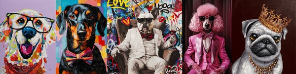 Hunde Gemälde von Golden Retriever, Dackel, französische Bulldogge bis zum Pink Poodle