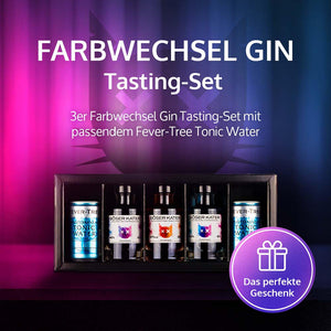 Farbwechsel Gin Tasting-Set in einem schwarzen Karton als Geschenkidee