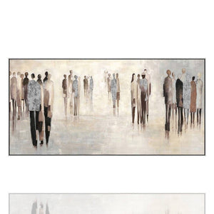 Auf einem gerahmten Acrylgemälde sind Menschen zu sehen, die sich miteinander unterhalten.