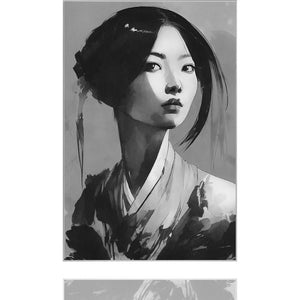 Bild Asia Girl Japanische Dame im Kimona schwarz weiß Kunstdruck mit Rahmen