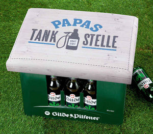 Polster für den Bierkasten „Papas Tankstelle“, Geschenkidee