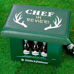 Bierkastensitz für den Bierkasten. Geschnkidee für Jäger. Aufschrift Chef im Revier.