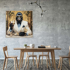 Boss Mode, Gorilla im Anzug mit Sektglas, Acrylgemälde Quadrat 100 x 100 cm, ImageLand