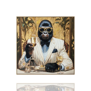 Boss Mode, Gorilla im Anzug mit Sektglas, Acrylgemälde Quadrat 100 x 100 cm, ImageLand