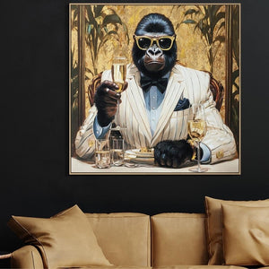 Boss Mode, Gorilla im Anzug mit Sektglas, Acrylgemälde Quadrat 100 x 100 cm, ImageLand