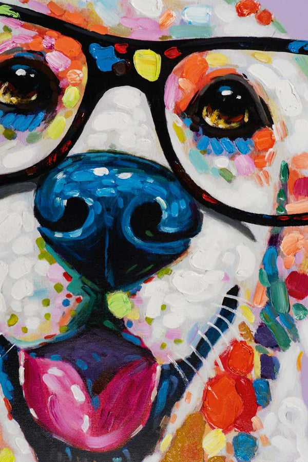 Lustiger Hund, Golden Retriever mit Brille, Acrylgemälde  90 x  120 cm,  Imageland