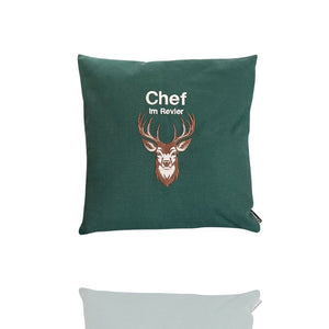 Kissen für Jäger – Grün, 40 x 40 cm, Chef im Revier, Komfort für Hochsitz & Jagdhütte