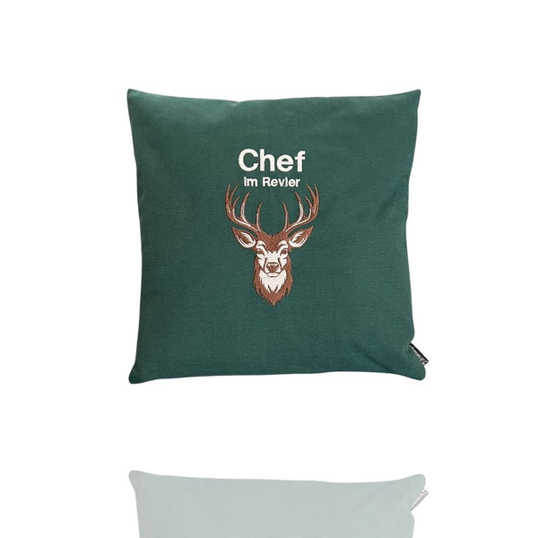 Kissen für Jäger – Grün, 40 x 40 cm, Chef im Revier, Komfort für Hochsitz & Jagdhütte