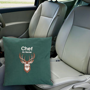 Kissen für Jäger – Grün, 40 x 40 cm, Chef im Revier, Komfort für Hochsitz & Jagdhütte