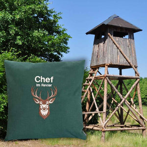 Kissen für Jäger – Grün, 40 x 40 cm, Chef im Revier, Komfort für Hochsitz & Jagdhütte