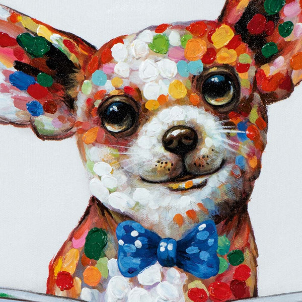 Chihuahua Hund frühstückt, Acrylgemälde  60 x 60 cm, Imageland