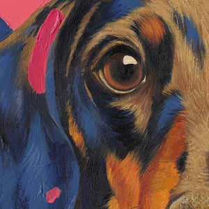 Detailbild vom Acrylgemälde eines Dackels