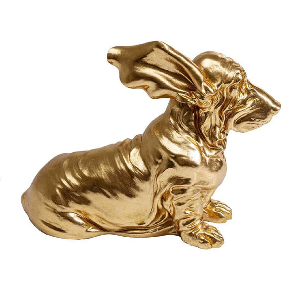Dekofigur goldener Basset Hound mit fliegenden Ohren, coiffed Dog, KARE