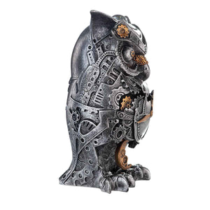 Steampunk Owl with gears in silver and gold