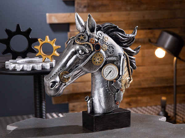 Skulptur Pferd, "Steampunk Horse", silberfarben, Gilde