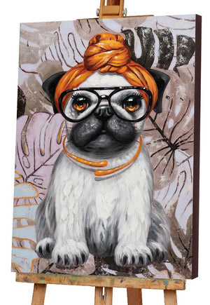 Mops mit Tuch, Acrylgemälde 70 x 100 cm, Imageland