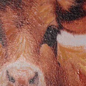 Detailbild von einem Kälbchen mit Acrylfarbe gemalt.