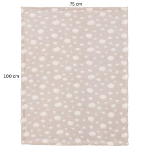 Kuscheldecke mit kleinen Wolken für Babys. Dieses Kuscheldecke kommt in einem Stofftier. Die Babydecke ist flauschig und hat die Maße 100 x 75 cm