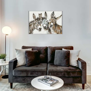 Drei Esesl freuen sich auf die Eselwanderung. Dieses Acrylgemälde mit den drei Donkeys ist einfach wunderschön.