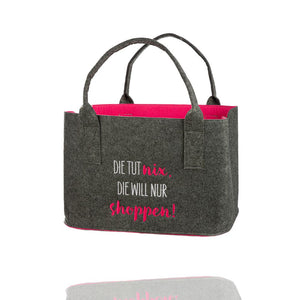 Filzshopper in dunkelgrau mit der Schrift in Pink