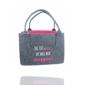 Filzshopper in der Farbe Dunkelgrau mit der Schrift in Pink
