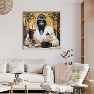 Boss Mode, Gorilla im Anzug mit Sektglas, Acrylgemälde Quadrat 100 x 100 cm, ImageLand