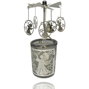 Das Glas-Karusell-Windlicht ist ideal für Menschen die an Engel oder Schutzengel glauben. Ein Teelicht bringt eine schöne Stimmung und lässt das Karusell mit den Engeln drehen.