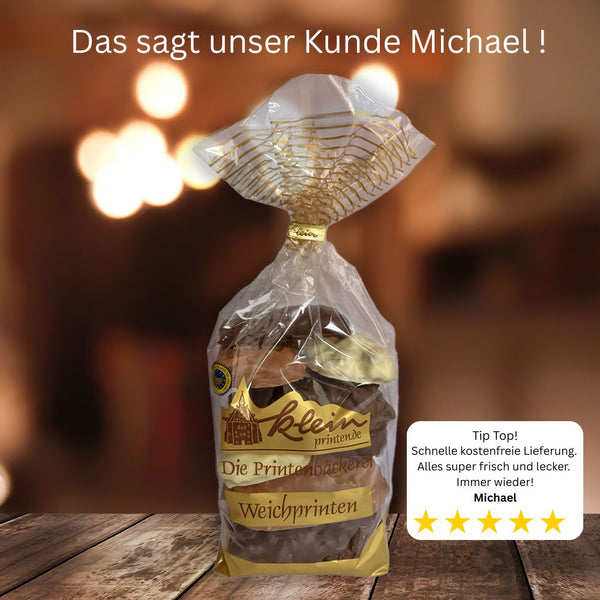 Der große Weichprintenbeutel der Printenbäckerei Klein aus Aachen bekommt immer gute Bewertungen wie man hier im Bild sehen kann.