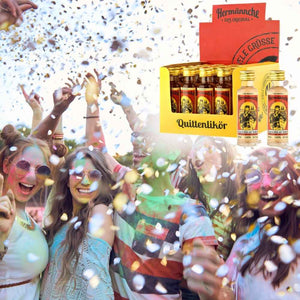 Die Hermännche Quittenlikör Shots dürfen auf keinem Schützenfest oder Party im bergischen Land fehlen.