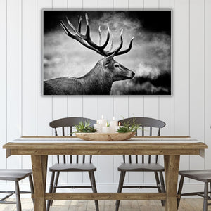 Hirsch in schwarz weiß, Kunstdruck mit Rahmen, Querformat, ab 60 x 90 cm, ImageLand