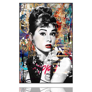 Acrylgemälde von Audrey Hepburn. Buntes Pop-up Style Gemälde mit der Hollywood Schauspielerin.