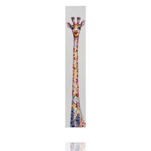 Schmales Acrylgemälde mit einer bunten und lustigen Giraffe. Acrylfarbe im Tupfenlook.