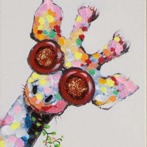 Giraffe im Konfetti Look auf einer Leinwand