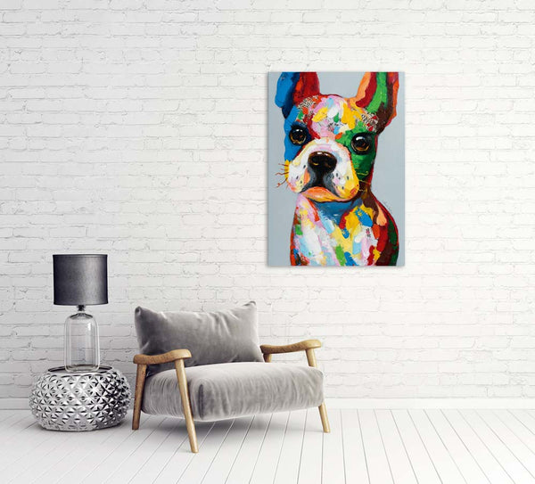 Junger bunter Hund,  Acrylgemälde  70 x  100 cm,  Imageland