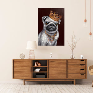 Der royale Mops mit der goldenen Krone wurde auf dem hochwertigen Acrylgemälde perfekt in Szene gesetzt.
