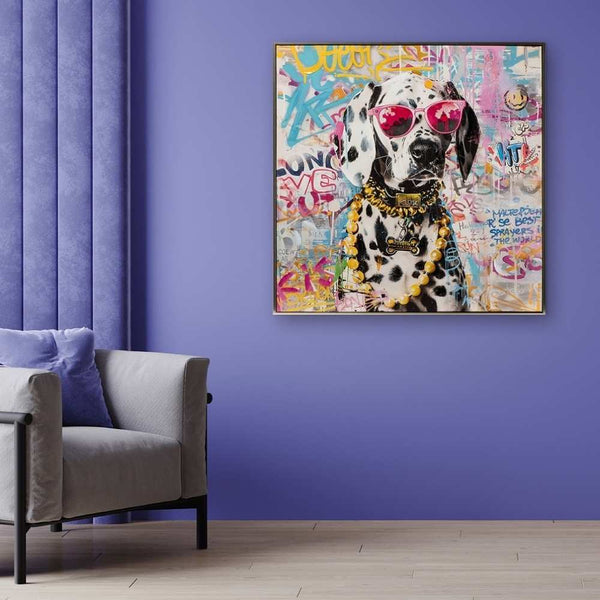 Vorwiegend Pink ist die Farbe des Acrylgemäldes mit dem jungen Dalmatiner.