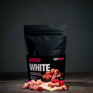 Berry White, rosafarbenes Popcorn mit weißer Schokolade und Himbeeren, Pottkorn