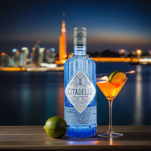 Der Citadelle Gin aus Frankreich schmeckt einfach köstlich. Die wunderschöne blaue Flasche sieht in der Bar einfach wünderschön aus.