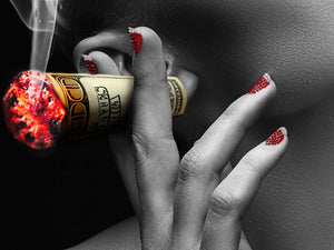 Die Fingenägel und die glühende Zigarette wurde mit einer roten Glitzerfolie optimiert.