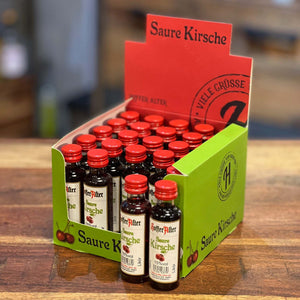 Saure Kirsche Likör Party Shots im schönen grünen Umkarton auch einzeln bestellbar.