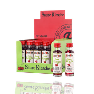 Saure Kirsche Likör Mini Shots im farbenfrohen Karton von der Destille Hoffer Alter