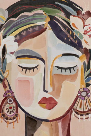 Das Gemälde Schlafende Schönheit würde mit Acrylfarbe verfeinert. Hier kann man jeden Pinselstrich deutlich erkennen.