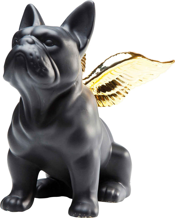 Dekorationsfigur ❤ Französische BullDogge BULLI SCHWARZ mit goldenen  Engelsflügeln ❤