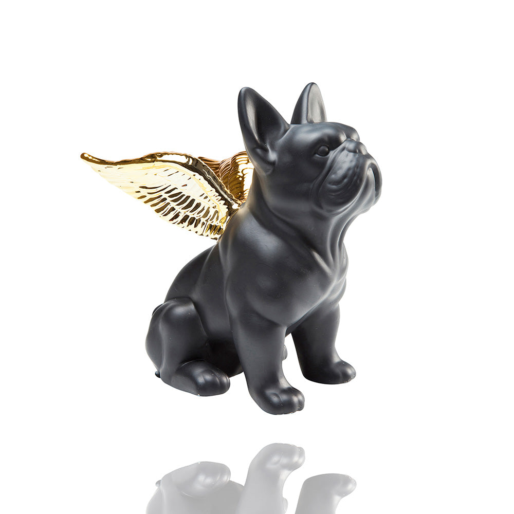 Schwarze französische Bulldogge, Frenchie mit goldenen Flügeln, KARE –  BRIDEMAKER