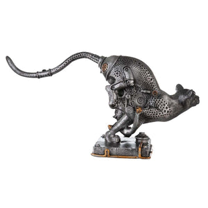 Deko Figur aus Kunstharz in der farbe Silber. Ein Gepard im Steampunk Style in vollem Lauf