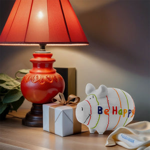 Die bunte Spardose von KCG mit der Aufschrift Be Happy ist eine wundervolle Geschenkidee.