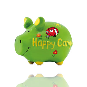 Die grüne Spardose "Happy Camper" ist eine perfekte Geschenkidee für Camping- und Caravaning-Fans. Ob du auf ein brandneues Wohnmobil, ein stilvolles Vorzelt oder nützliches Zubehör sparst - dieses Sparschwein ist genau das Richtige für dich!