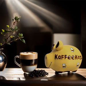 Mit dem Sparschwein oder Spardose Kaffeekasse kannst Du lautlos und stilvoll Deine Kaffeekasse füllen. Die gelbe Spardose fällt auch neben einem Kaffeevollautomat sehr gut auf.
